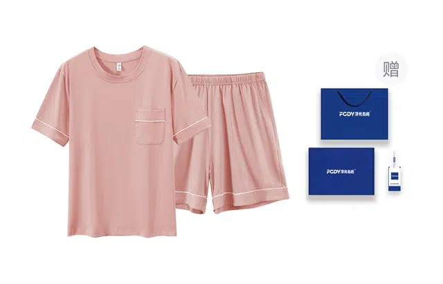 浮光岛屿 基础款纯色简约高级感柔软亲肤圆领短袖纯棉休闲可外穿三分裤睡衣套装 女款 礼盒款 浅粉色