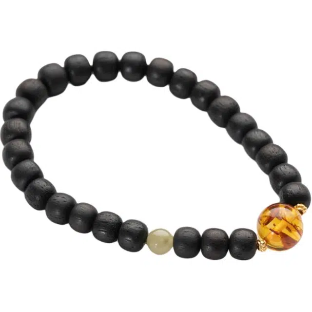 仙源 花珀 新中式转运珠高级感文玩念珠 平安福 木作 手串 男女同款情侣款 降真香