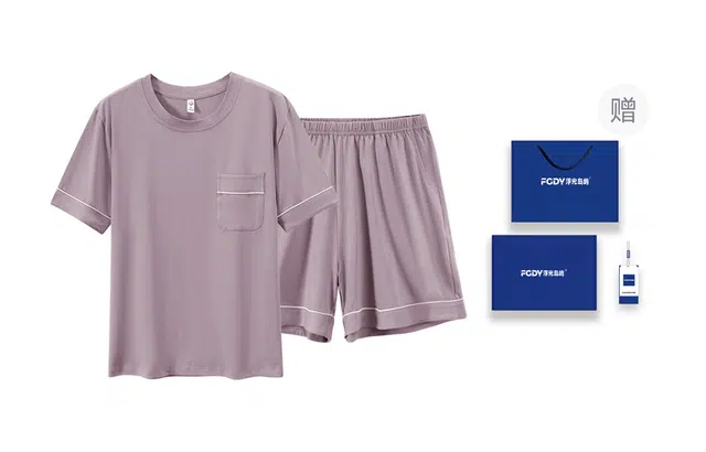 浮光岛屿 基础款纯色简约高级感柔软亲肤圆领短袖纯棉休闲可外穿三分裤睡衣套装 女款 礼盒款 浅紫色