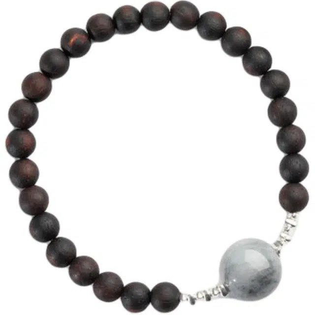 仙源 新中式文玩圆珠带碎银子 平安福 木作 手串 男女同款情侣款 降真香