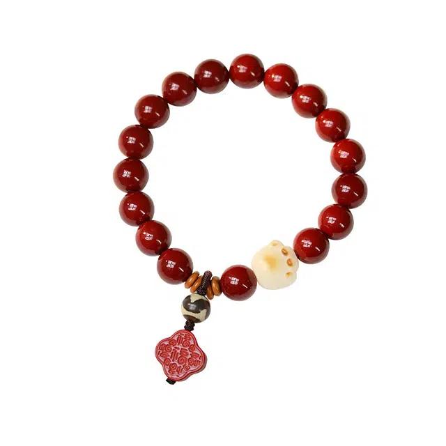 京华录 朱事顺遂 红梅报喜五福临门串珠 国风气质单圈猫爪 本命年转运珠 纳福好运常在 朱砂 手串 男女同款情侣款