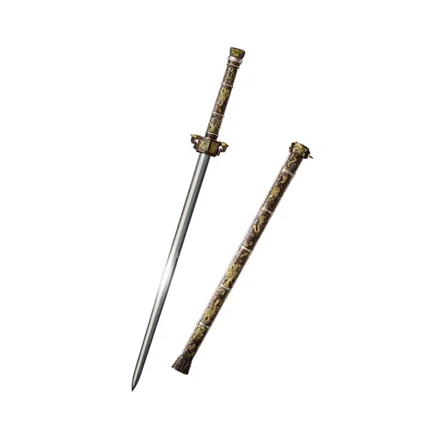 天子剑 九龙天子剑 陈少卫大师作品 纯铜 手雕鎏金银装 百炼钢断水纹覆土烧刃 未开刃 摆件收藏 成品模型