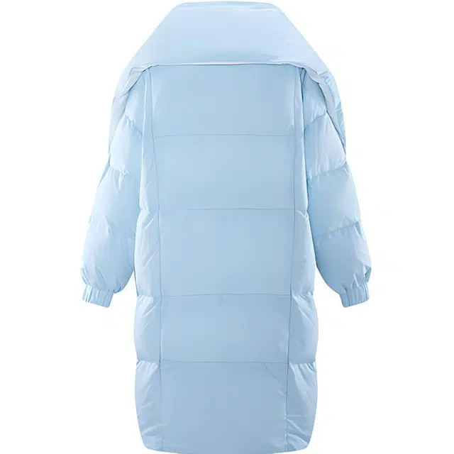 太平鸟女装 立体花朵设计围脖纯色长款羽绒服外套 女款 蓝色
