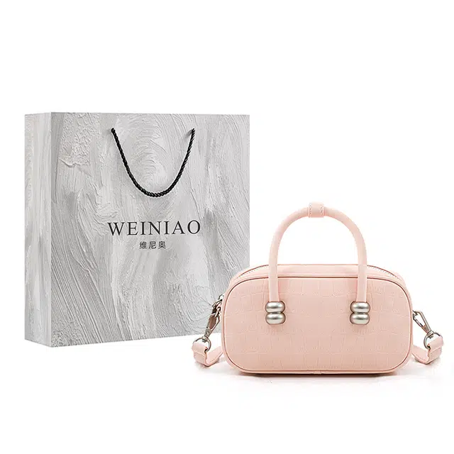 维尼奥 拉链开合通勤百搭 合成革 单肩斜挎手提包 女款 米白色/粉色/灰色