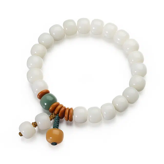 彗时 新中式国风小清新桶珠素串 转运珠文玩盘串 小众国潮设计招财转运轻奢时尚气质通勤手饰 白玉菩提 手串 女款