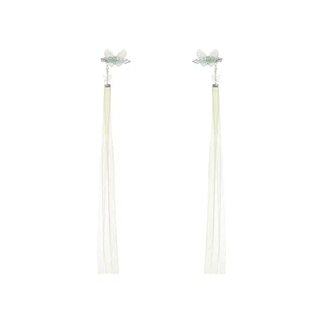 芒果饰品 薄荷曼波 新中式蝴蝶编芭蕾风 编发丝带飘带 发夹 女款