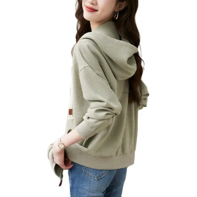 沫晗依美 拉链连帽纯色夹克外套 女款