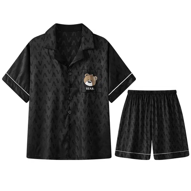 俏霓桐 凉感休闲短袖舒适简约短裤睡衣套装 男款 黑色