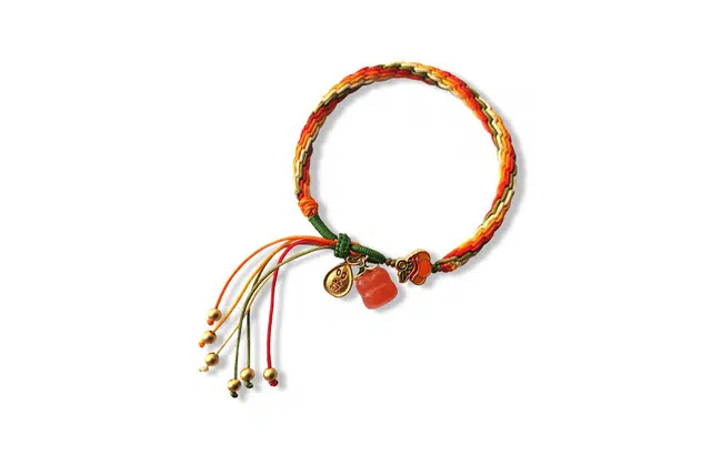 尚银福 柿柿如意 国潮复古民族风如意吊牌考试上岸幸运甜美精致小众气质高级感多股五彩编织绳 织物 手链 女款