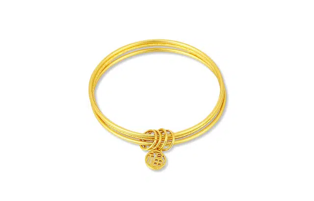 尚银福 三生三世福牌 国潮复古简约轻奢中国风优雅气质经典大气两光一砂素圈三环镂空福字吊牌 合金 手镯 女款