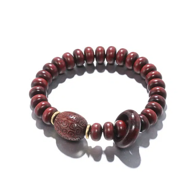 凯真 国潮新中式宫廷风回形祥云纹转运算盘珠 木作檀木 手串 男女同款情侣款 血檀 礼盒