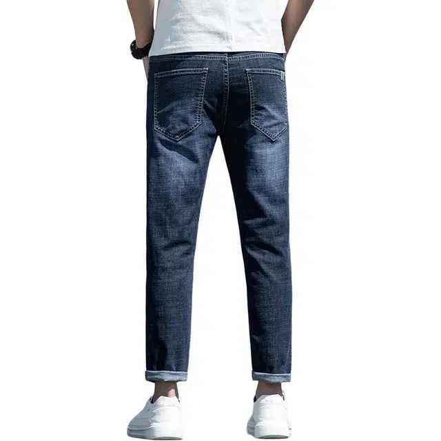 雅鹿 高街美式直筒修身中腰水洗耐磨牛仔裤 男款 深蓝灰