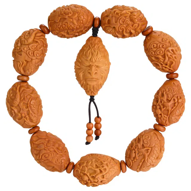 妍韵珠宝 核雕九龙大圣猴头盘玩木把件 橄榄核 核桃类手串 男女同款情侣款