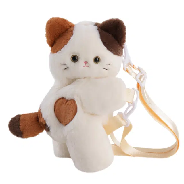 抱竹 古力古力 三花猫趴趴包 可爱日常百搭 聚酯纤维 双肩包 中号 女款 白色