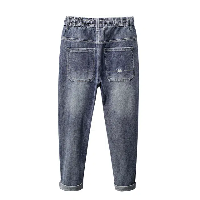 雅鹿 宽松直筒哈伦系带休闲牛仔裤 男款 蓝色