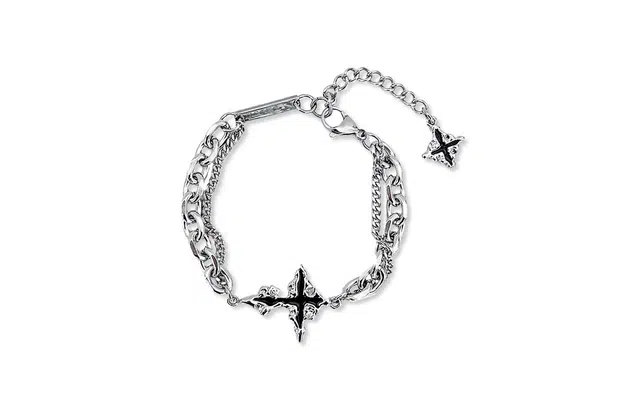 尚银福 熔岩十字架 美式嘻哈街头时尚经典简约霸气酷帅风潮流暗黑星芒金属感百搭个性高级感 钛钢 手链 男女同款情侣款