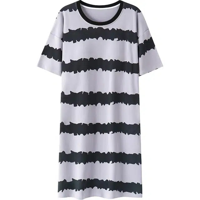 浪莎 短袖带胸垫薄款条纹睡裙 女款 浅紫