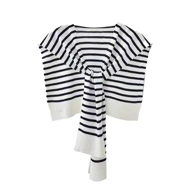 北极绒 春秋针织条纹外搭薄款夏季办公室空调房护颈坎肩 披肩 女款