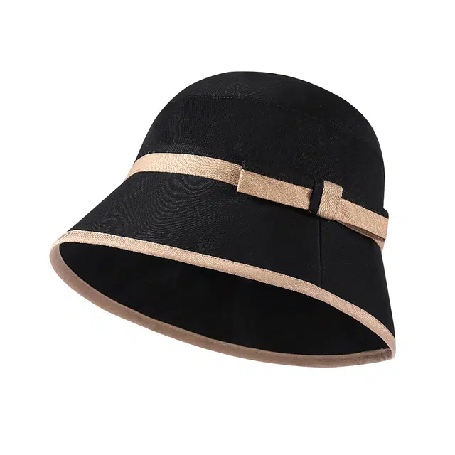 浪莎 春秋季时尚百搭新款黑色系带蝴蝶结防晒 聚酯纤维 渔夫帽 男女同款情侣款