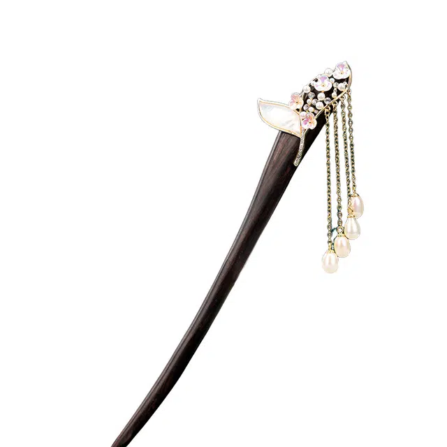 妖娆猫 新中式气质鱼尾花珍珠流苏步摇发钗木簪子女高级感小众法式古风时尚简约盘发旗袍 发簪 女款