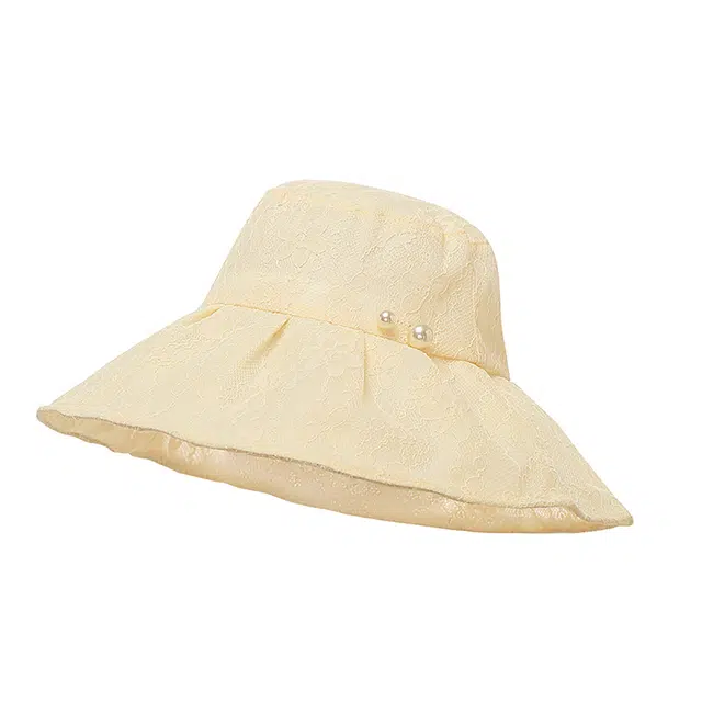 浪莎 春夏时尚优雅蕾丝珍珠百搭大帽檐防晒防紫外线 聚酯纤维 遮阳帽太阳帽 女款