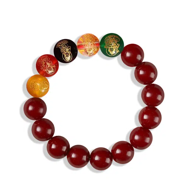 京华录 五路财神玛瑙珠 新中式朱砂盘玩念珠 古风转运珠 国潮文玩串珠 招财纳福平安 菩提根 手串 男女同款情侣款