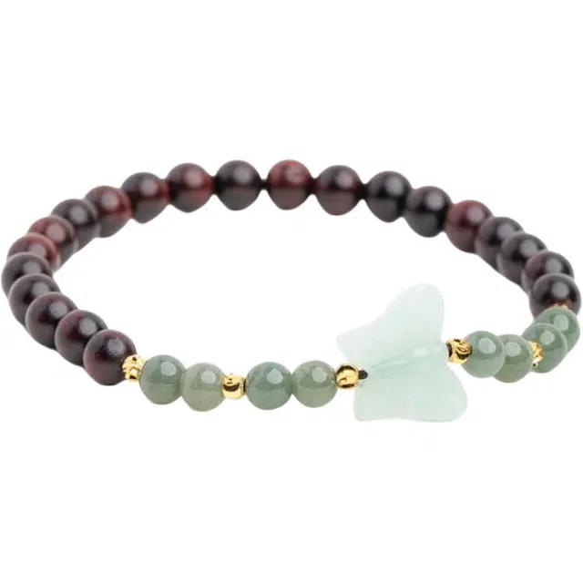 仙源 玉福蝶 轻奢高级感文玩念珠圆珠 平安福 翡翠 手串 男女同款情侣款 紫檀