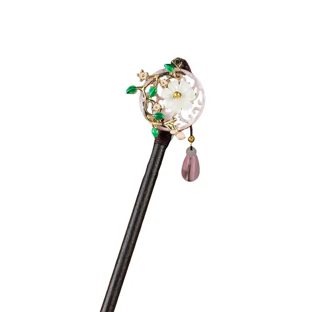 妖娆猫 新中式国风气质流苏步摇木簪子古风高级感发饰花朵盘发发钗汉服旗袍头饰 发簪 女款