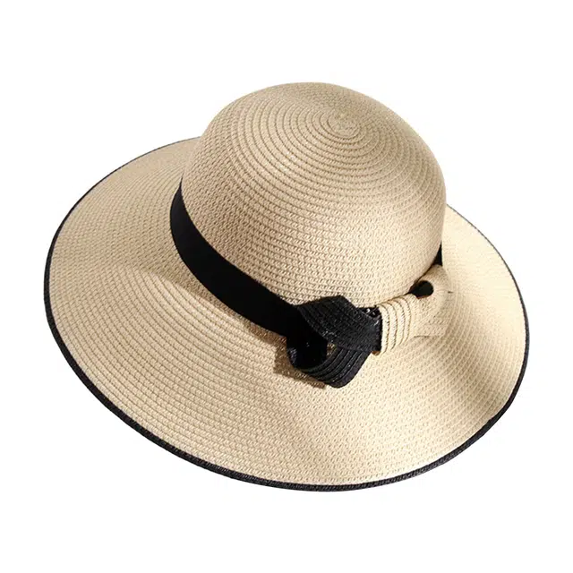 浪莎 春夏时尚百搭蝴蝶结海边游玩遮阳防紫外线大帽檐 聚酯纤维 防晒帽草帽 男女同款情侣款