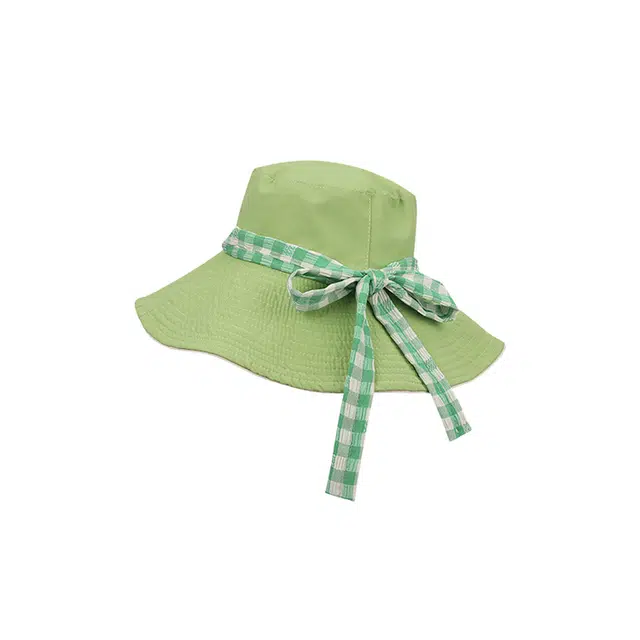 浪莎 薄荷曼波清凉夏日纯欲风格纹系带夏户外露营大帽檐双面防晒遮阳帽子 棉 渔夫帽 女款