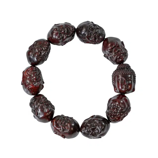 仙友 新中式国潮十八罗汉文玩佛珠佛头木盘玩念珠雕刻 木作 手串 男女同款情侣款 紫檀