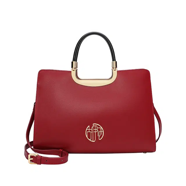 古伊西 红运系列 拉链开合纯色百搭 牛皮 手提包 大号 女款 开门红