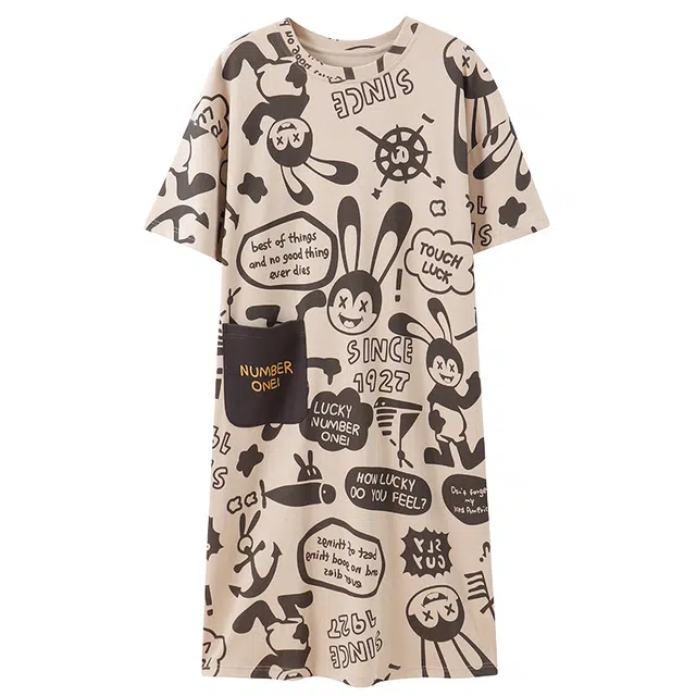 浪莎 圆领字母卡通动漫短袖睡裙 女款 米色