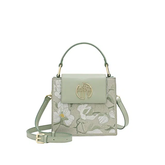 古伊西 玉兰满庭芳 新中式国风刺绣工艺手拎小方包小众气质旗袍 单肩斜挎包 小号 女款 柳芽绿