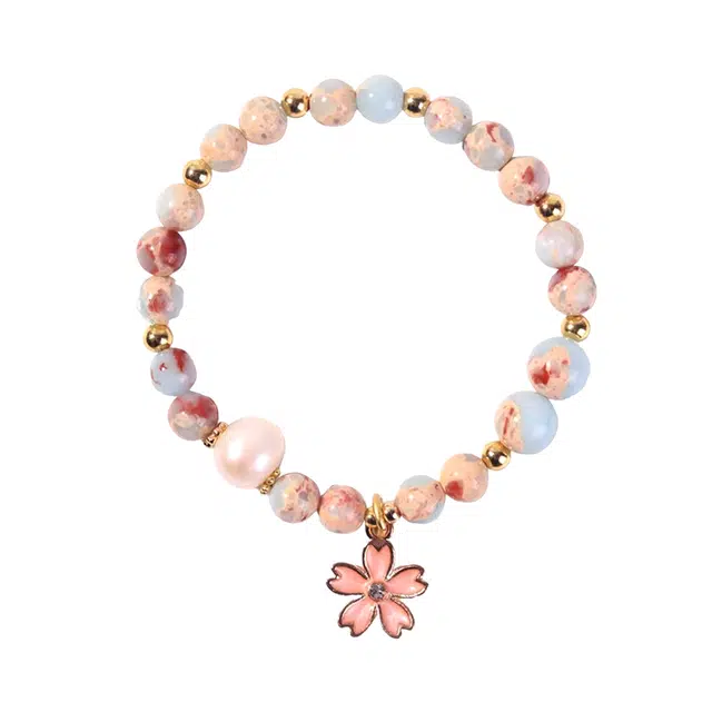 梵澜 国潮佛珠文玩手把件 清新甜美风花朵单圈手持手链 本命年转运珠手饰 轻奢礼赠首饰 寿山石 玉石手串 女款 礼盒装