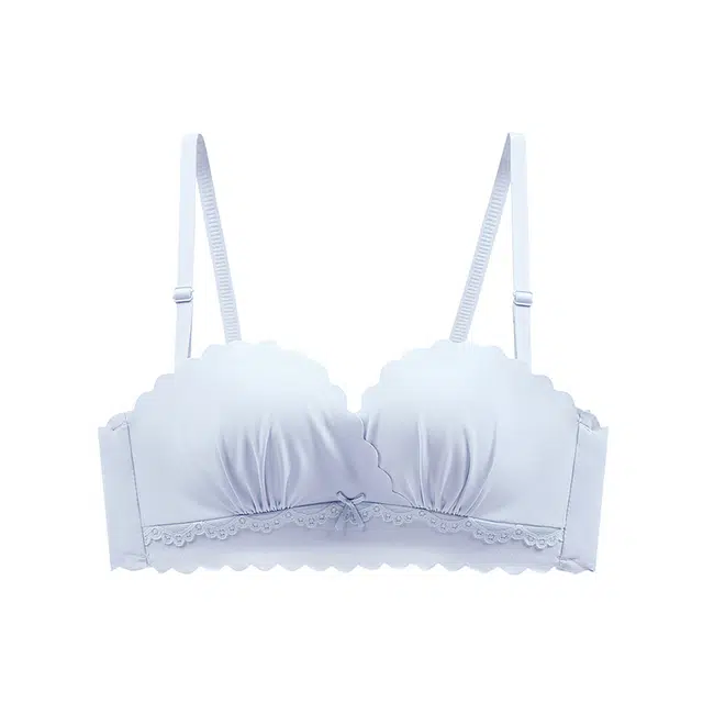莫代尔 纯色蕾丝边小胸聚拢薄款防滑文胸 女款