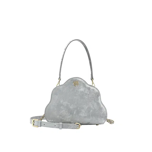 古伊西 水墨烟云新中式云朵包 中国风小众设计高级感 牛皮 手提包 小号 女款 霜银