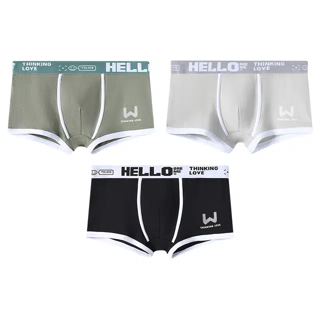 莫代尔 潮流字母边透气舒适高弹力平角裤不紧勒健康亲肤双层内档无感贴边内裤 男款 组合装