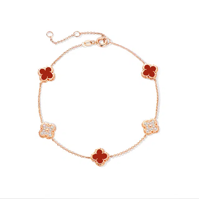 爱的约定 幸运四叶草精致甜美气质可调节 玛瑙 玉石手链 女款