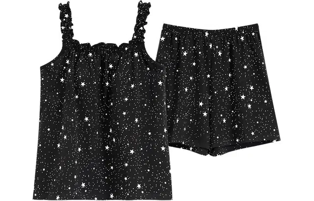 浪莎 简约舒适上衣松紧腰短裤睡衣套装 女款 黑色