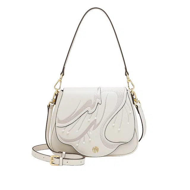 古伊西 白天鹅系列 新中式国风刺绣工艺 斜挎包 小号 女款 雅白