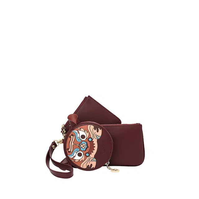 古伊西 唬唬生威新中式国风生肖款三合一多用包 牛皮 手拿包零钱包 小号 女款 酒庄红