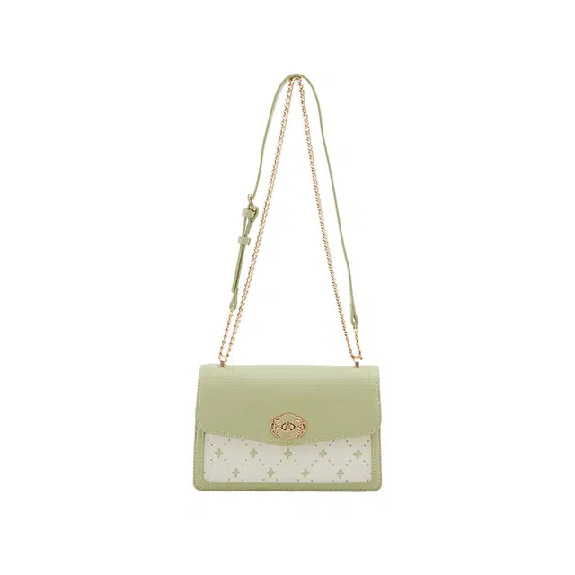 意尔康 夏季百搭通勤质感链条 小方包斜挎单肩包 小号 女款 绿色/黑色