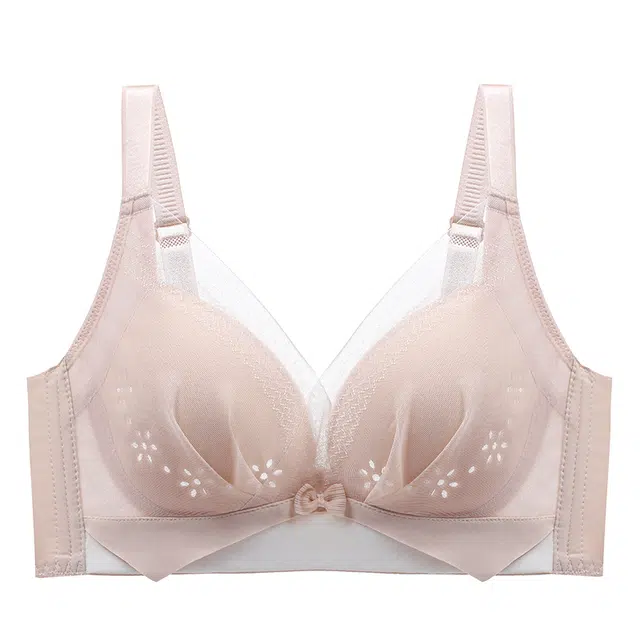 莫代尔 纯色网纱蝴蝶结聚拢无痕收副乳舒适文胸 女款