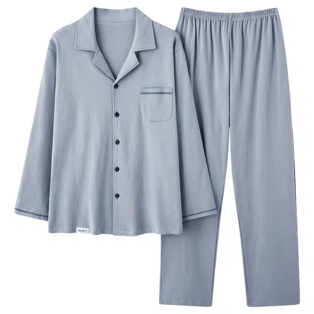 浪莎 春秋款莫代尔男长袖绵绸开衫睡衣休闲舒适 家居套装  男款  深宝蓝