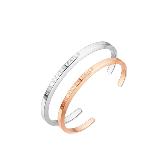 万娜 爱永恒 素圈开口可调节 合金 手镯 男女同款情侣款 银白色/玫瑰金色 年轻时尚款 大气 表白惊喜