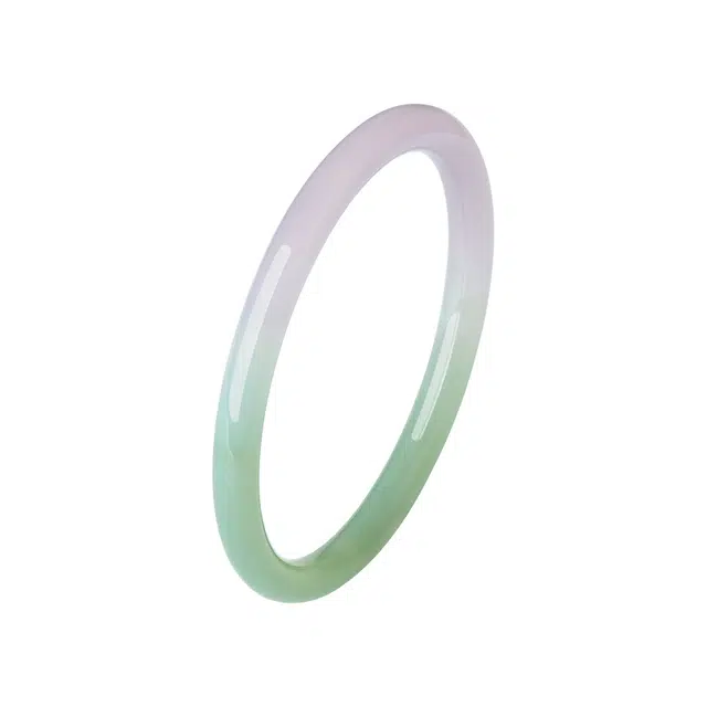 周大生 椿色芳华素玉素圈半山水镯子 玉髓 手镯 女款