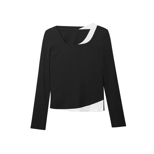 黄小姐 不对称拼接假两件打底衫内搭打底长袖上衣保暖上装 女款