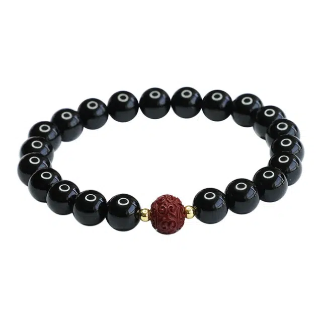 京华录 国风招财进宝朱砂回纹珠 新中式本命年暴富文玩佛珠 古风汉服旗袍盘玩念珠 平安守护 玛瑙 手串 男女同款情侣款