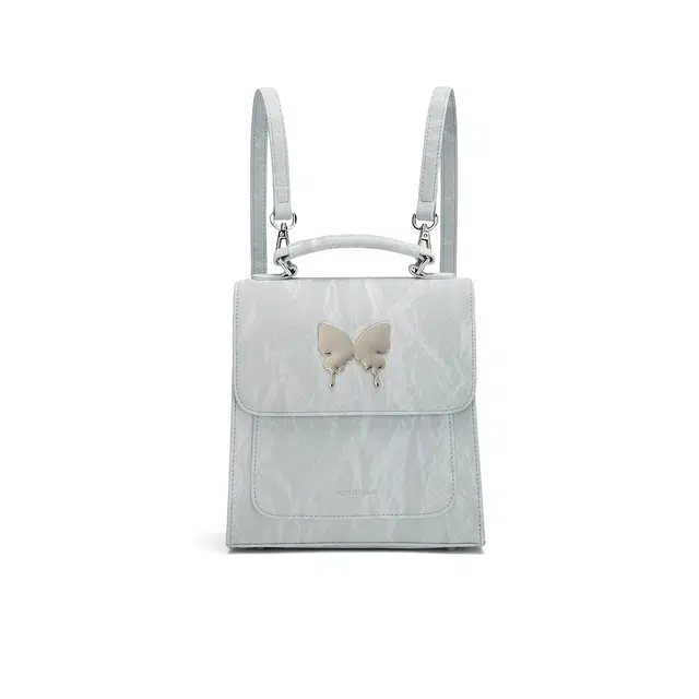 稻草人 小众蝴蝶翩翩设计高质感小众蝴蝶翩翩设计高质感 聚氨酯 手提包书包旅行双肩包 常规 女款 灰蓝/浅杏色/银灰